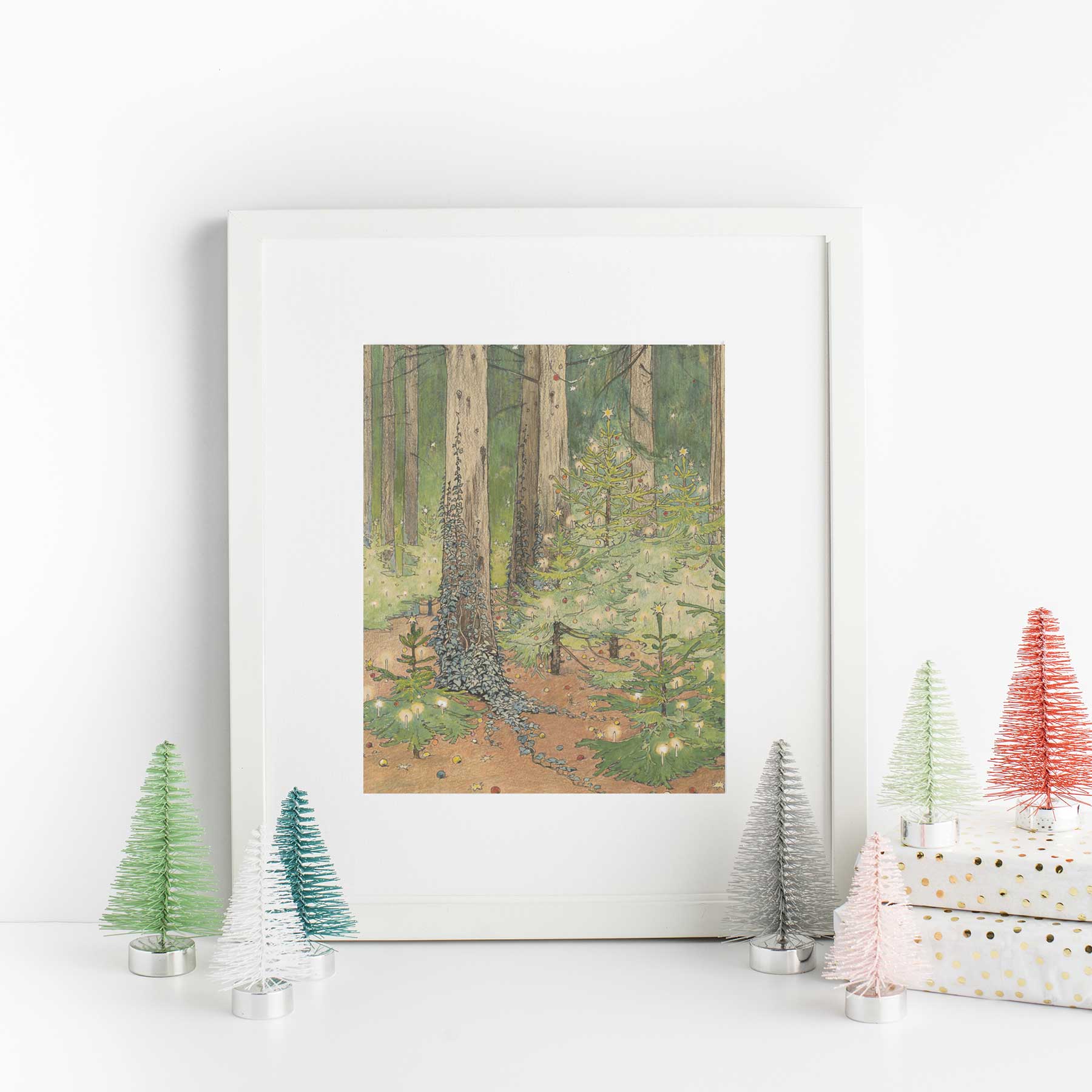 In the Christmas tree Forest is the playful art piece perfect for the Holiday Season. With the fairytale quality depicting Christmas tree growing in the forest this art is sure to put a smile on your face and add a dose of Christmas cheer to your space.